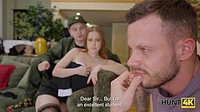 Intensely banging pussy before military guard.