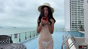 Blanca, gorgeous Spanish girl, tries Russian cock on holiday