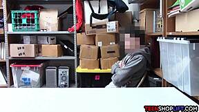 Female mall cop blackmails young guy into a situation