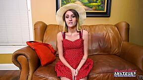 Pixie Pie finger fucks shaved pussy, then deepthroats and swallows cum