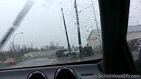 Teen hottie teases and masturbates with toys in the car