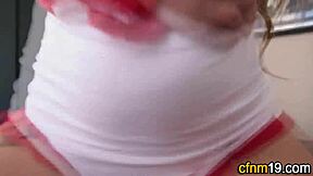 Cfnm babe in cosplay gets cumshot after fingering