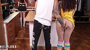 I can't resist masturbating while daddy fucks me in the kitchen