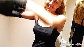 german amateurs have threesome in changing room.