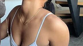 amateur couple where brunette gets huge cock in mouth with ball licking and deepthroat