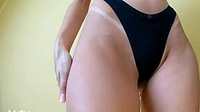 Big ass Brazilian babe MysteriousKathy teases in lingerie, strips thong panties, worships natural fat ass solo.