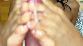 Cum on tiny Latina feet after footjob