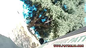 Blonde teen 18+ in police uniform gets clothes ripped during outdoor strip search, leading to hardcore sex and cumshot