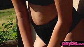 Petite French Babe Strips Outdoors Revealing Juicy Bubble Butt