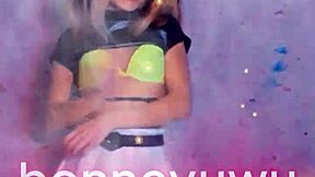 bonneyuwu dances in white skirt with pigtails  