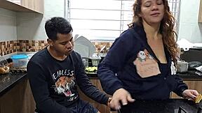 colombian blonde with big natural tits and beautiful pussy gets fucked. her stepbrother takes her in bedroom from behind.