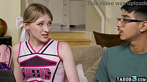 Teen cheerleader Melody Marks loses her virginity to a shy guy's dark cock.