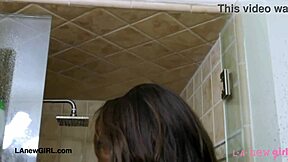 Runway-ready brunette took a shower before her photoshoot interview on the sofa. She prepared as a petite amateur model.  