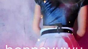 bonneyuwu dances in white skirt with pigtails  