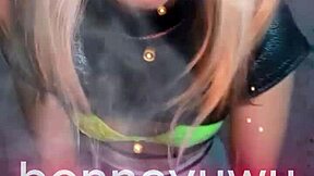 bonneyuwu dances in white skirt with pigtails  