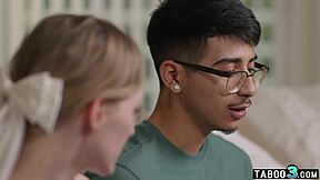 Teen cheerleader Melody Marks loses her virginity to a shy guy's dark cock.