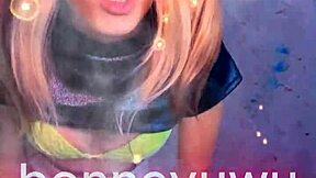 bonneyuwu dances in white skirt with pigtails  