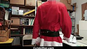 Teen caught stealing in garage by old man. She had to give up her small tits pussy as punishment to Santa's big cock in hardcore POV.