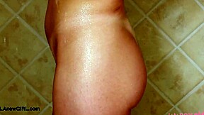 aspiring teen 18+ model took a shower after casting interview as petite blonde on sofa for photoshoot