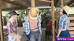 Teen Cowgirl With Bubble Butt Rides Cowboys Big Cock In 3some Group Pussy Bouncing