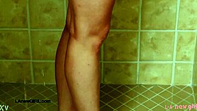 aspiring teen 18+ model took a shower after casting interview as petite blonde on sofa for photoshoot