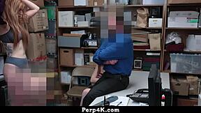 Red hair BABES caught for suspected petty THEFT face group punishment in SHOP office.