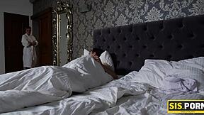 Slim blonde and stepbrother end up with unplanned sex after dinner in fantasy reality.