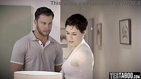 Big boobs MILF nurse bangs the paralyzed patient's husband right on her bed! 😏