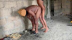 bbw ebony takes big black cock doggystyle in uncompleted building for hardcore sex