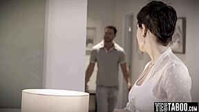 Big boobs MILF nurse bangs the paralyzed patient's husband right on her bed! 😏