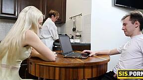 Slim blonde and stepbrother end up with unplanned sex after dinner in fantasy reality.