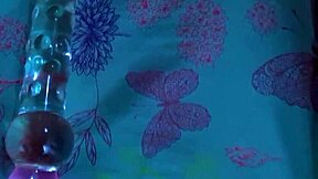 Teeny mani nails - glass dildo slides over soles and painted toe nails