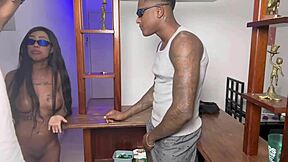 casual narrative of brazilian negão dotado ripping clothes to fuck bisexual couple with ass licking and pussy muff diving in dorm