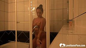 Amazing Brunette Girlfriend Teases And Masturbates In Shower For Boyfriend