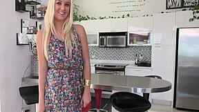 sweet teen teases by rubbing her pussy during first time doggystyle fucking