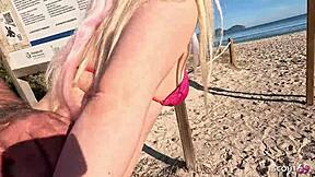 German teen Maria Gail gets risky public anal fucked doggystyle by stranger on the beach with deepthroat and facial cumshot