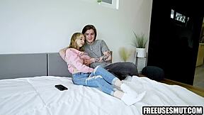 oh wow, stepbrother and stepsister freeuse their teen roommate in dorm threesome fun 😈