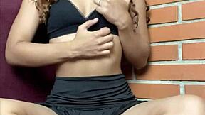 Petite girl gets horny masturbating solo with big black dildo in tight pussy 🔥