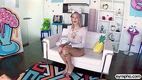 Nympho busty teen gabbie carter rides big cock doggystyle getting creampie in shaved pussy