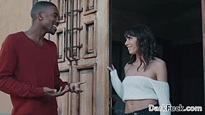 Cougar with small tits lures her stepson's black friend into intense interracial action