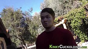 blonde teen cuckolds old guy with interracial group blowjob and facial cum