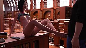 Bookworm teen contrasts with giving footjob to huge cock in intriguing public library game