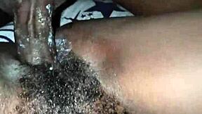 fucking a sexy petite 18+ ebony chic with her hairy wet pussy taking big cock