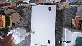 Cute redhead thief gets drilled hard by mall security on hidden cam