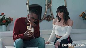 Cougar with small tits lures her stepson's black friend into intense interracial action