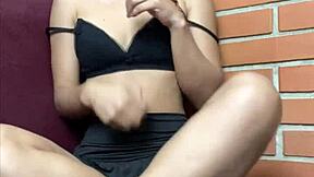 Petite girl gets horny masturbating solo with big black dildo in tight pussy 🔥