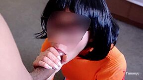 Velma accidentally drops her glasses during cosplay in a homemade Mexican teacher fetish scene. She ends up sucking a big cock and getting penetrated doggystyle