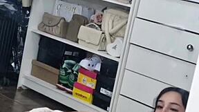 Skinny Brazilian latina contrasts lingerie with intense anal masturbation using black rubber cock