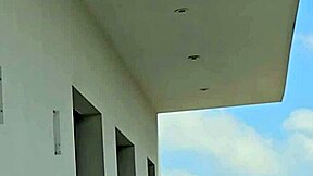 Come watch me fuck Tommy Cabrio on the balcony with neighbors staring! Muscular bodybuilder with fake tits orgasms outdoors.