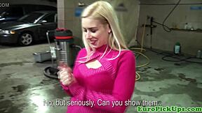 pulled that amateur blonde to flash her big boobs outdoors